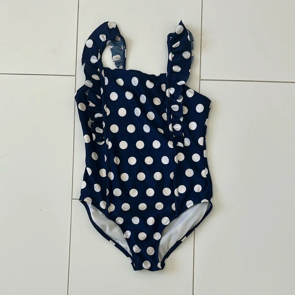 Cat & Jack One Piece Navy Blue & White Polka Dot Bathing Suit Size 10/12